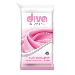 Салфетки влажные, Diva (Дива) 15 шт универсальные мини